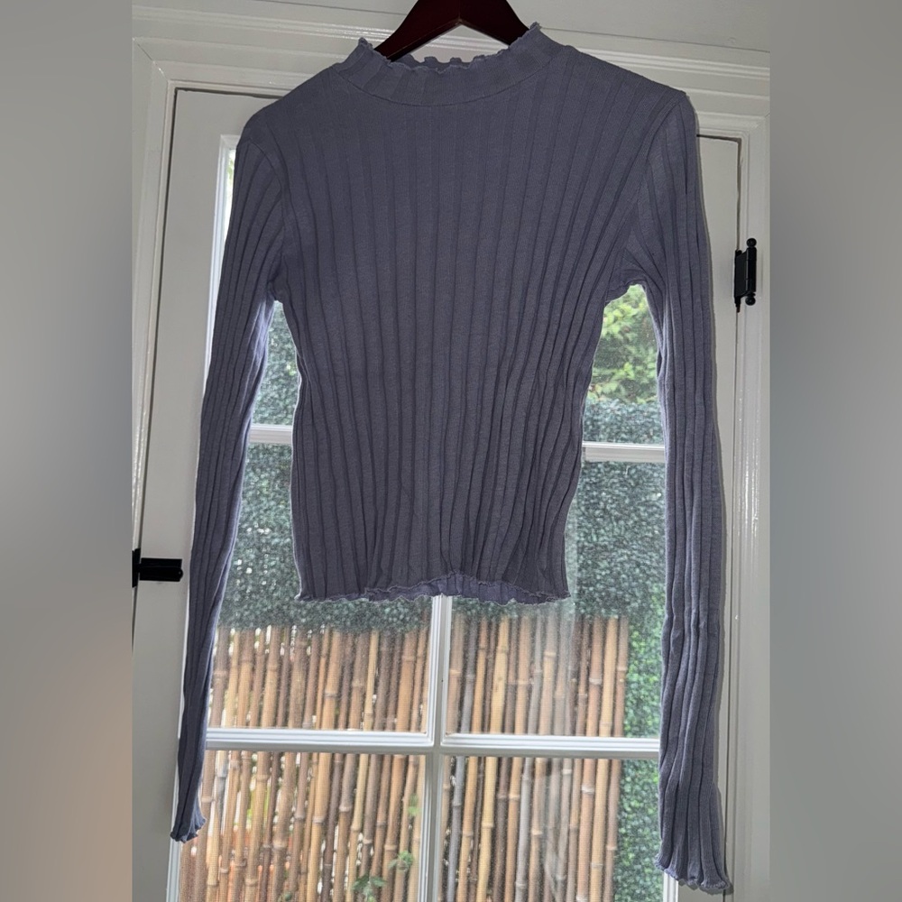 Zara Ribbed Purple Knit Long Sleeve Top